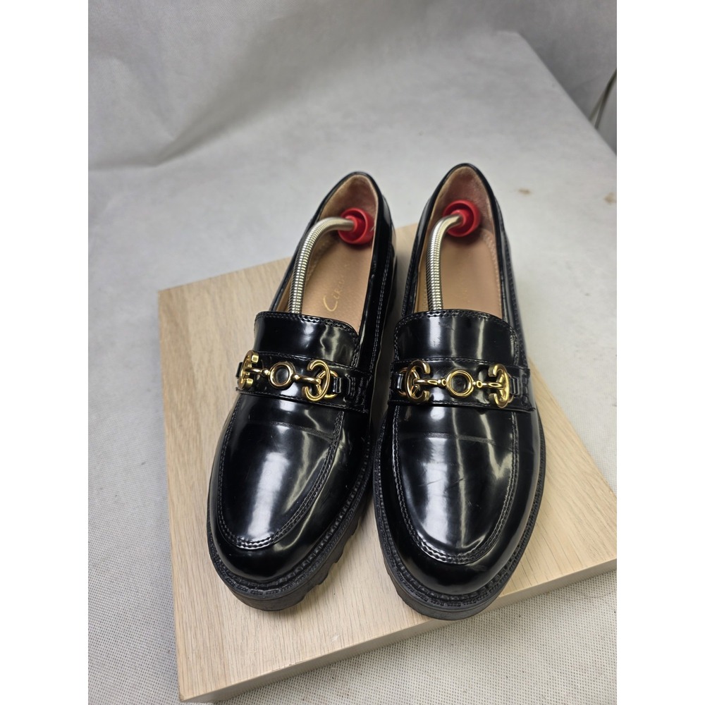 Circus by Sam Edelman Womens Sz 8 Black Patent Lug Sole Chain Loafers Goth Y2K
